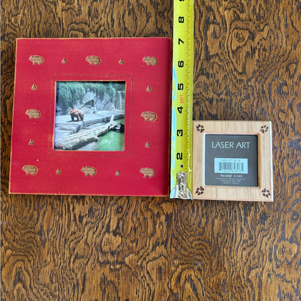 Laser Cut Bear Themed  Rustic Red and Natural Wood Picture Frame Set